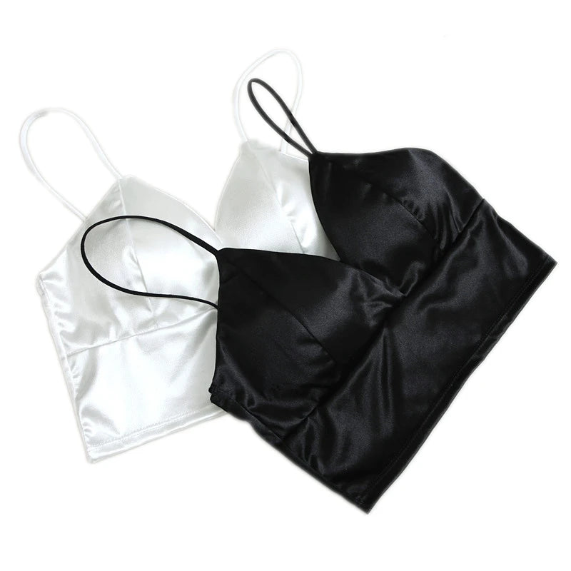 Satin Crop Top mit Polsterung & Spaghettiträgern